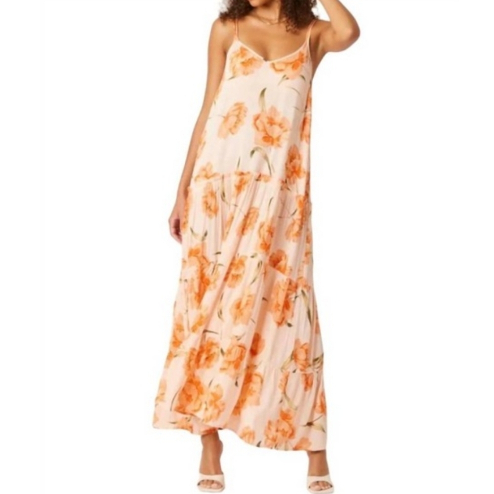 BILA77 Natalie Peach Floral Print Sleeveless Tiered Maxi Dress Women's Size M